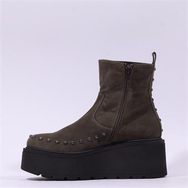 Marco Moreo Vale Stud Detail Wedge Boot - Olive Suede